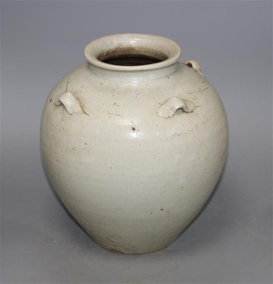 A Chinese Ding type vase, Ming dynasty or later, with loop handles, height 22cm